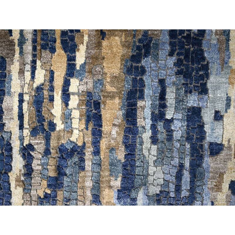 Shahbanu Rugs Prussian Blue Denser Weave Wool and Silk Mosaic Design